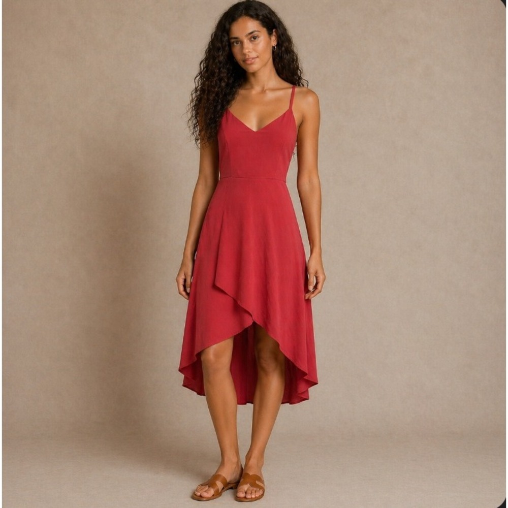 NWT Halara Breezeful High Low Dress XS Red Smocked Back Adjustable Straps Flowy